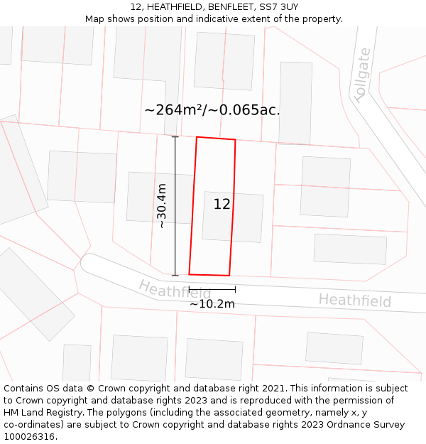 12, HEATHFIELD, BENFLEET, SS7 3UY: Plot and title map