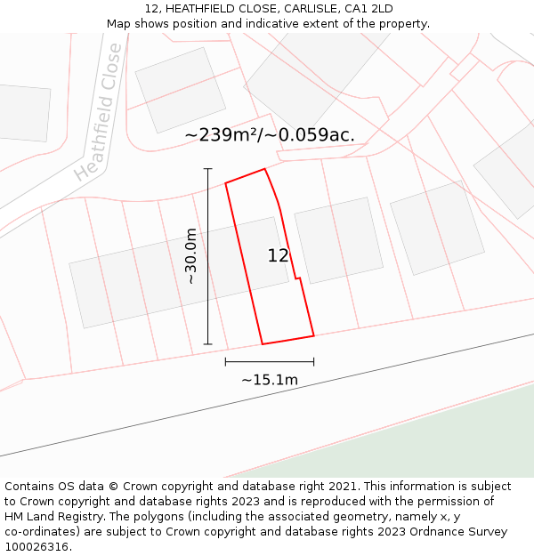 12, HEATHFIELD CLOSE, CARLISLE, CA1 2LD: Plot and title map