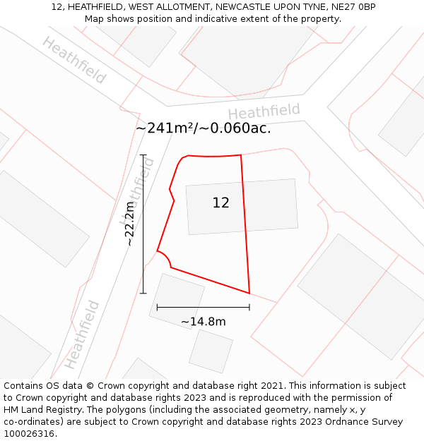 12, HEATHFIELD, WEST ALLOTMENT, NEWCASTLE UPON TYNE, NE27 0BP: Plot and title map