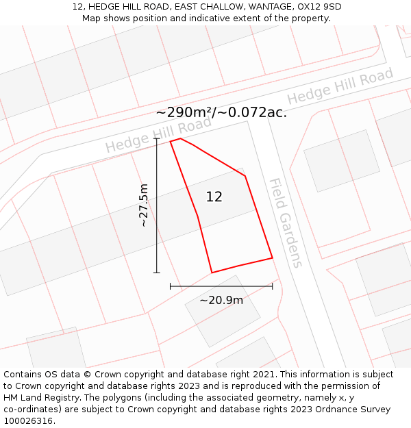 12, HEDGE HILL ROAD, EAST CHALLOW, WANTAGE, OX12 9SD: Plot and title map