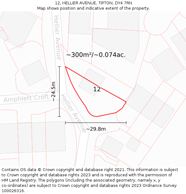 12, HELLIER AVENUE, TIPTON, DY4 7RN: Plot and title map