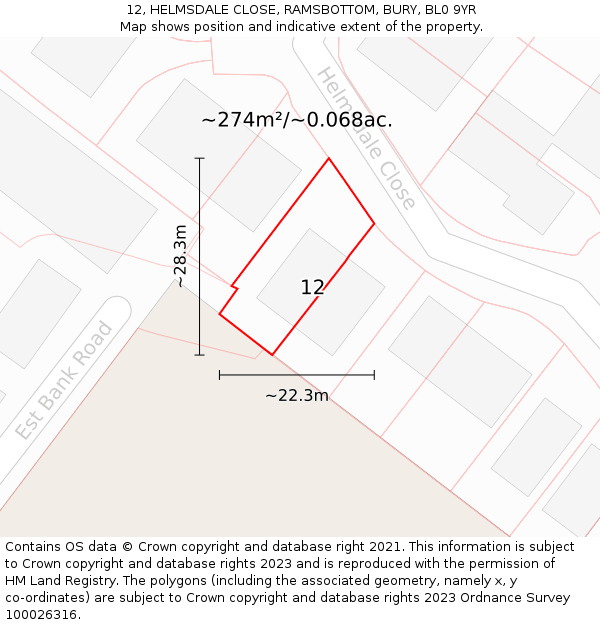 12, HELMSDALE CLOSE, RAMSBOTTOM, BURY, BL0 9YR: Plot and title map