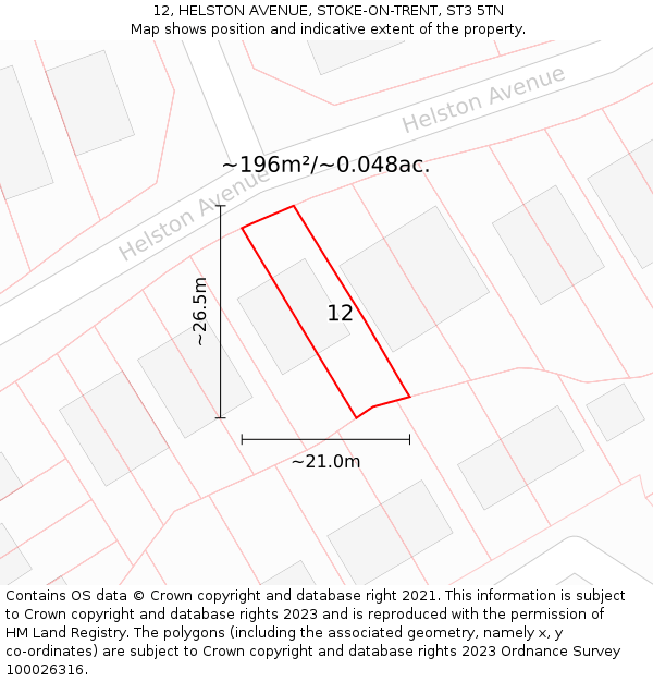 12, HELSTON AVENUE, STOKE-ON-TRENT, ST3 5TN: Plot and title map