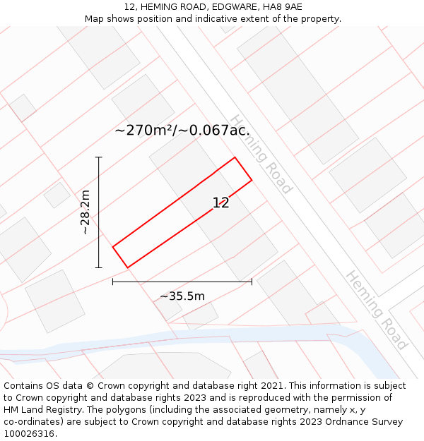 12, HEMING ROAD, EDGWARE, HA8 9AE: Plot and title map