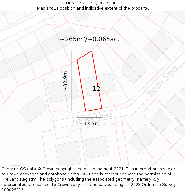 12, HENLEY CLOSE, BURY, BL8 2DF: Plot and title map