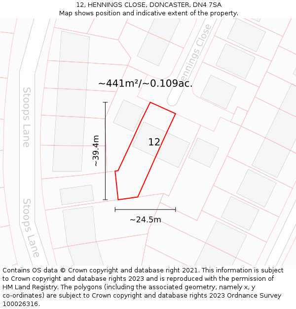 12, HENNINGS CLOSE, DONCASTER, DN4 7SA: Plot and title map