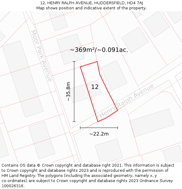 12, HENRY RALPH AVENUE, HUDDERSFIELD, HD4 7AJ: Plot and title map