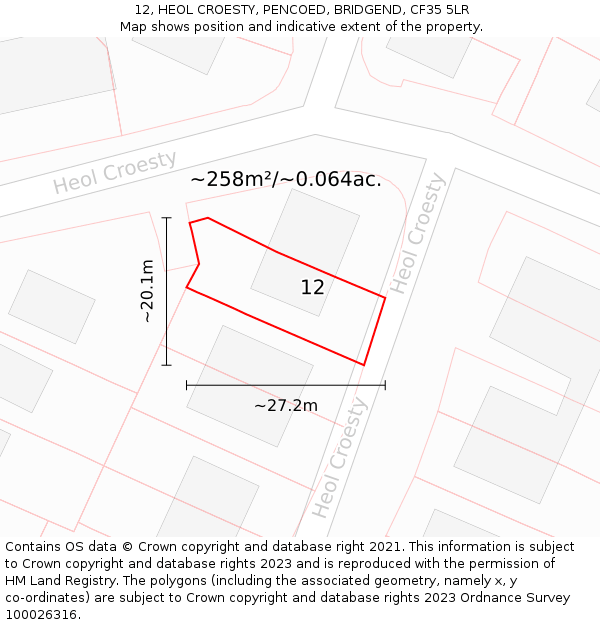 12, HEOL CROESTY, PENCOED, BRIDGEND, CF35 5LR: Plot and title map