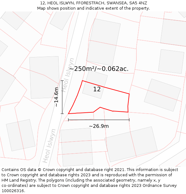 12, HEOL ISLWYN, FFORESTFACH, SWANSEA, SA5 4NZ: Plot and title map
