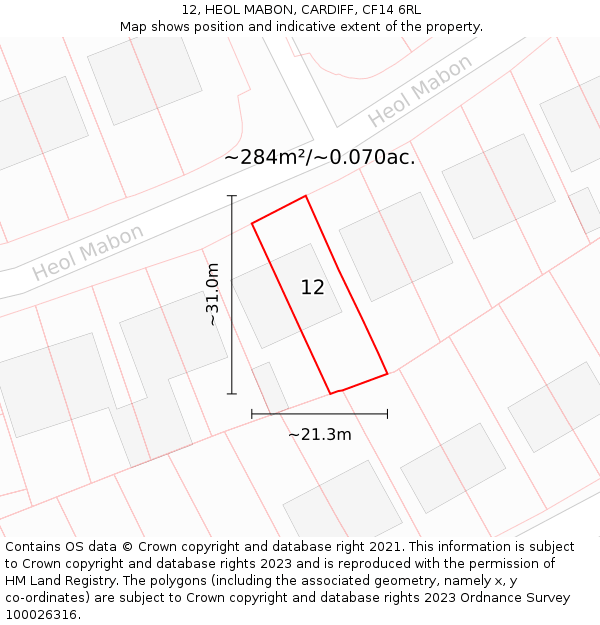 12, HEOL MABON, CARDIFF, CF14 6RL: Plot and title map