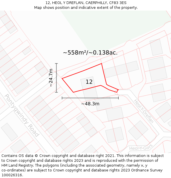 12, HEOL Y DREFLAN, CAERPHILLY, CF83 3ES: Plot and title map