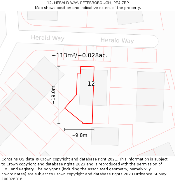 12, HERALD WAY, PETERBOROUGH, PE4 7BP: Plot and title map