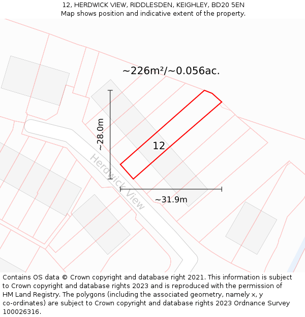 12, HERDWICK VIEW, RIDDLESDEN, KEIGHLEY, BD20 5EN: Plot and title map