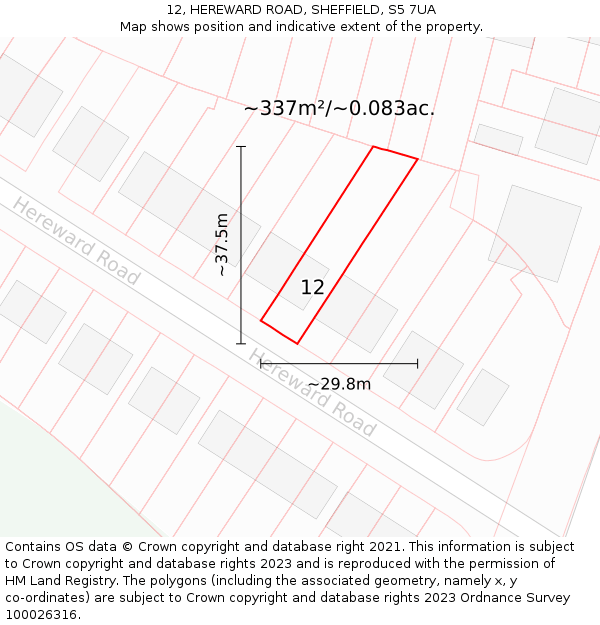 12, HEREWARD ROAD, SHEFFIELD, S5 7UA: Plot and title map