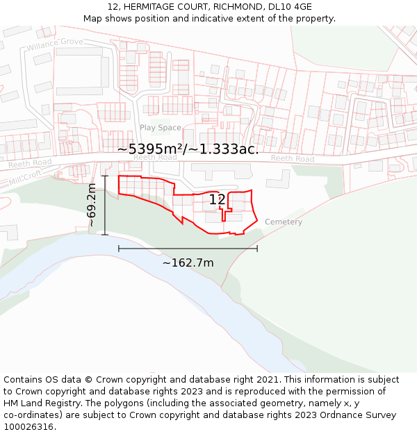 12, HERMITAGE COURT, RICHMOND, DL10 4GE: Plot and title map