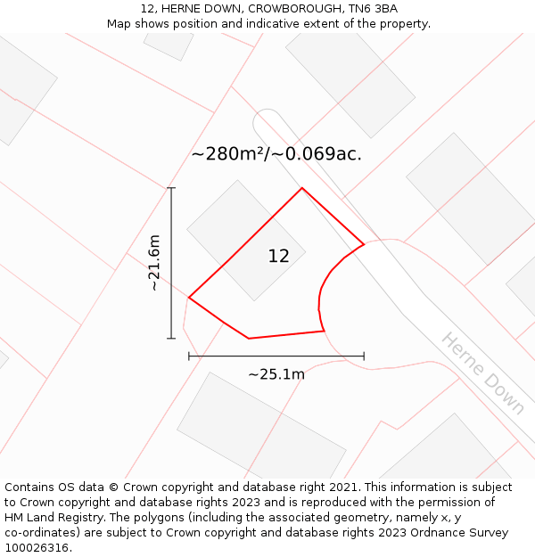 12, HERNE DOWN, CROWBOROUGH, TN6 3BA: Plot and title map