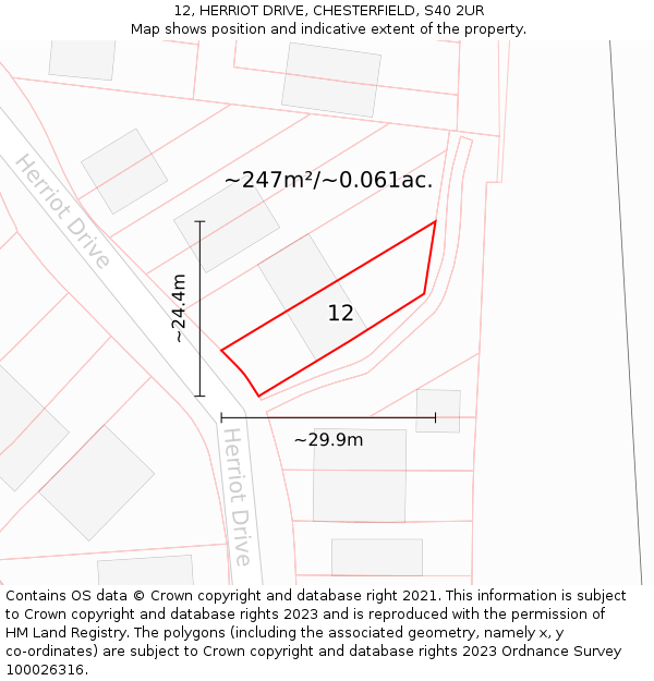 12, HERRIOT DRIVE, CHESTERFIELD, S40 2UR: Plot and title map