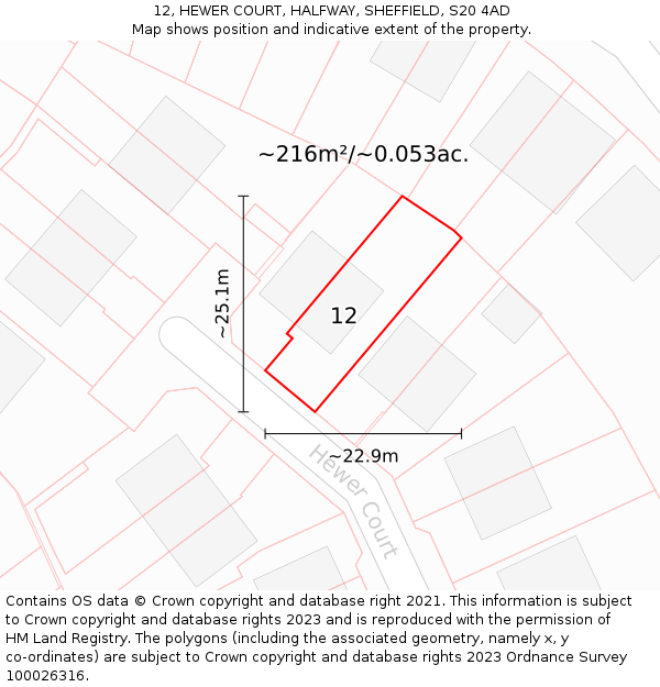 12, HEWER COURT, HALFWAY, SHEFFIELD, S20 4AD: Plot and title map