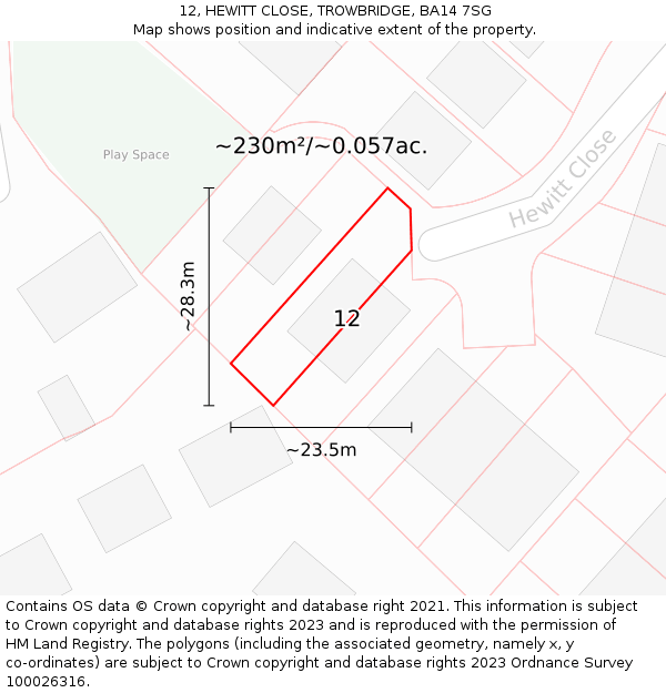 12, HEWITT CLOSE, TROWBRIDGE, BA14 7SG: Plot and title map