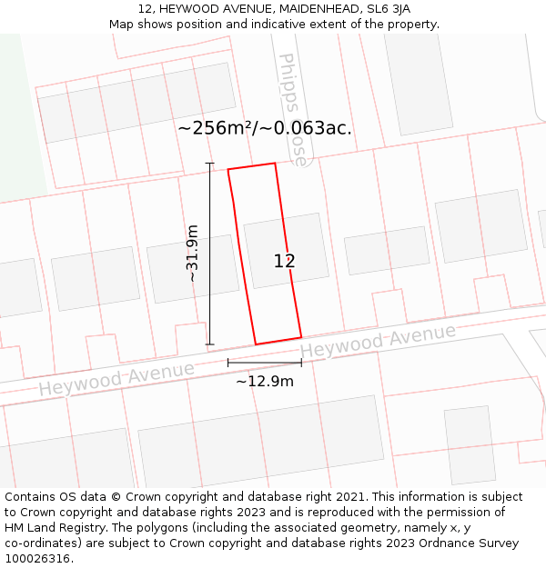 12, HEYWOOD AVENUE, MAIDENHEAD, SL6 3JA: Plot and title map