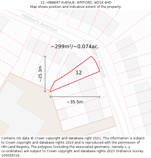 12, HIBBERT AVENUE, WATFORD, WD24 4HD: Plot and title map