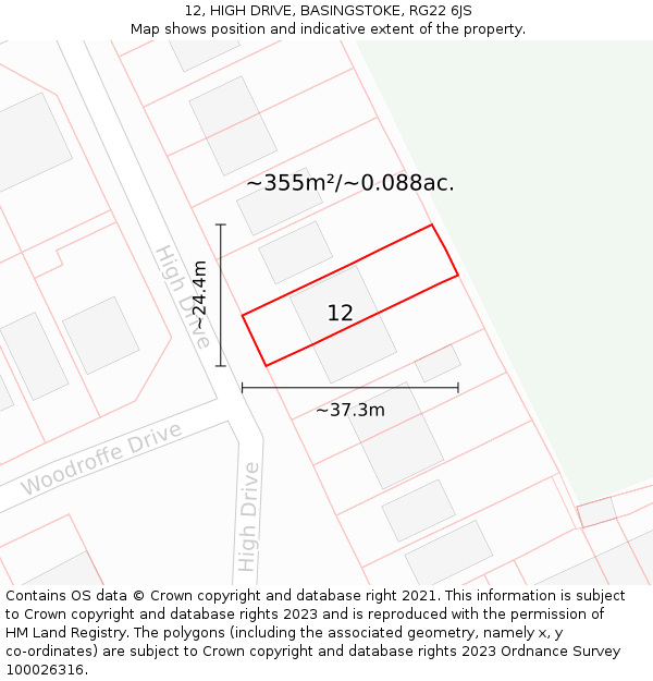 12, HIGH DRIVE, BASINGSTOKE, RG22 6JS: Plot and title map