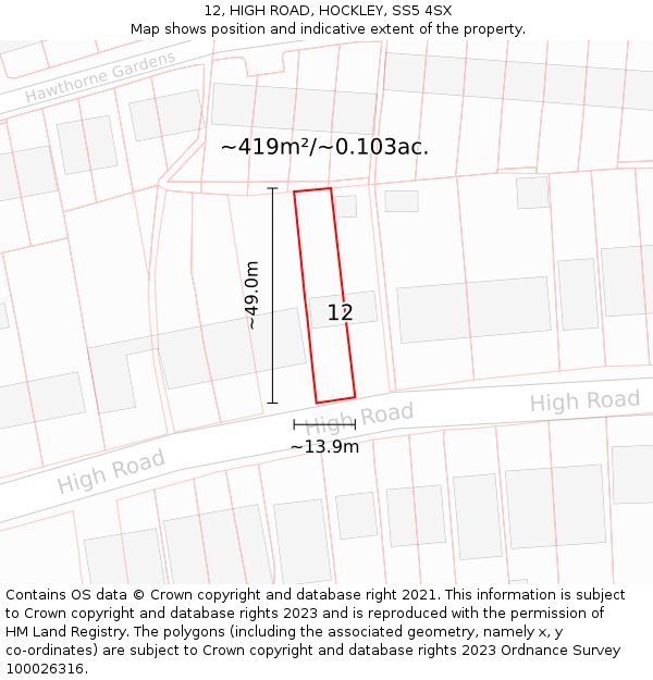 12, HIGH ROAD, HOCKLEY, SS5 4SX: Plot and title map