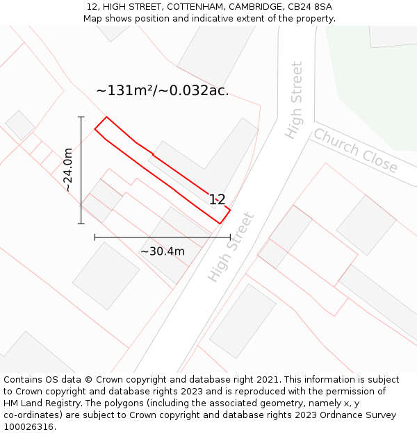 12, HIGH STREET, COTTENHAM, CAMBRIDGE, CB24 8SA: Plot and title map