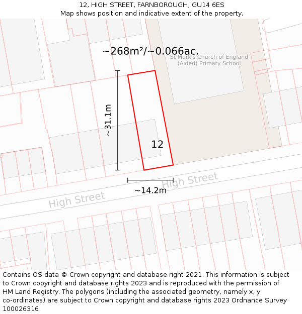 12, HIGH STREET, FARNBOROUGH, GU14 6ES: Plot and title map