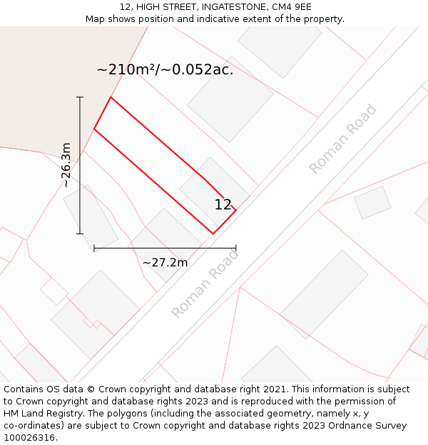 12, HIGH STREET, INGATESTONE, CM4 9EE: Plot and title map
