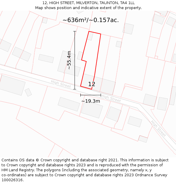 12, HIGH STREET, MILVERTON, TAUNTON, TA4 1LL: Plot and title map