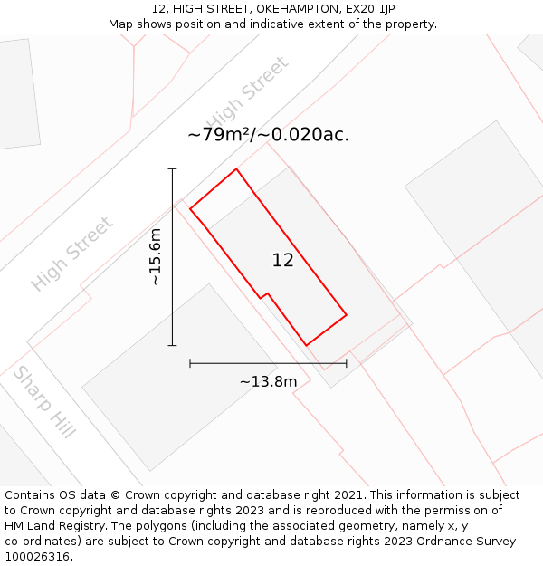 12, HIGH STREET, OKEHAMPTON, EX20 1JP: Plot and title map