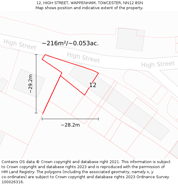 12, HIGH STREET, WAPPENHAM, TOWCESTER, NN12 8SN: Plot and title map