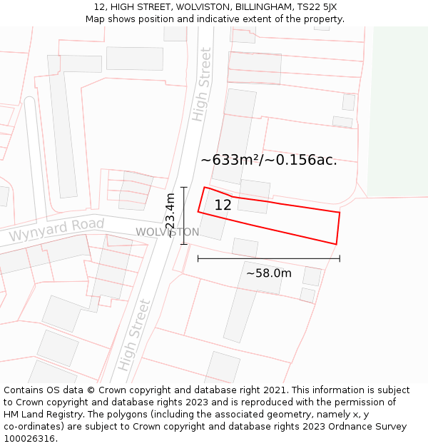 12, HIGH STREET, WOLVISTON, BILLINGHAM, TS22 5JX: Plot and title map