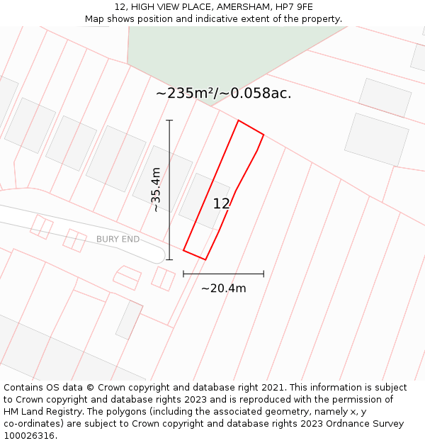 12, HIGH VIEW PLACE, AMERSHAM, HP7 9FE: Plot and title map
