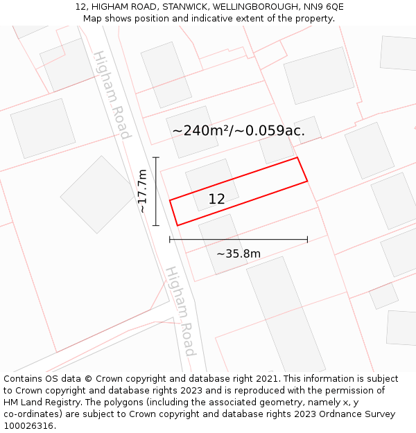12, HIGHAM ROAD, STANWICK, WELLINGBOROUGH, NN9 6QE: Plot and title map