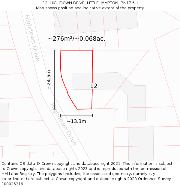 12, HIGHDOWN DRIVE, LITTLEHAMPTON, BN17 6HJ: Plot and title map
