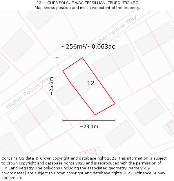 12, HIGHER POLSUE WAY, TRESILLIAN, TRURO, TR2 4BG: Plot and title map