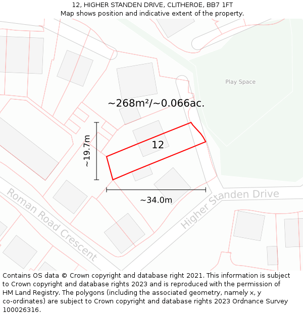 12, HIGHER STANDEN DRIVE, CLITHEROE, BB7 1FT: Plot and title map