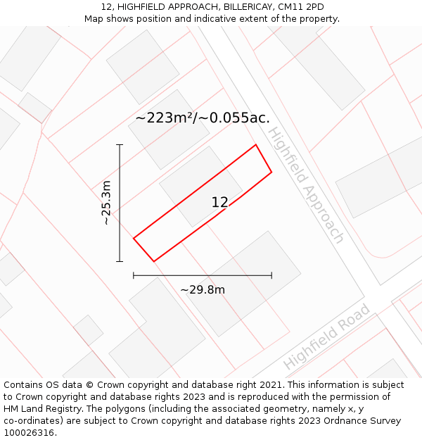 12, HIGHFIELD APPROACH, BILLERICAY, CM11 2PD: Plot and title map