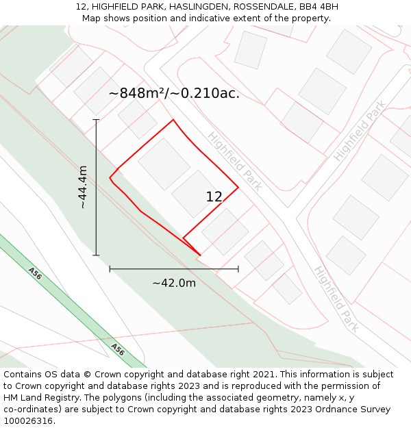 12, HIGHFIELD PARK, HASLINGDEN, ROSSENDALE, BB4 4BH: Plot and title map