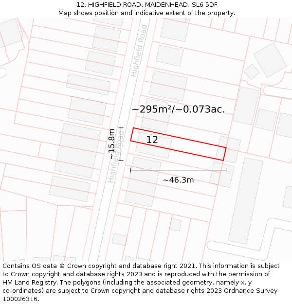 12, HIGHFIELD ROAD, MAIDENHEAD, SL6 5DF: Plot and title map