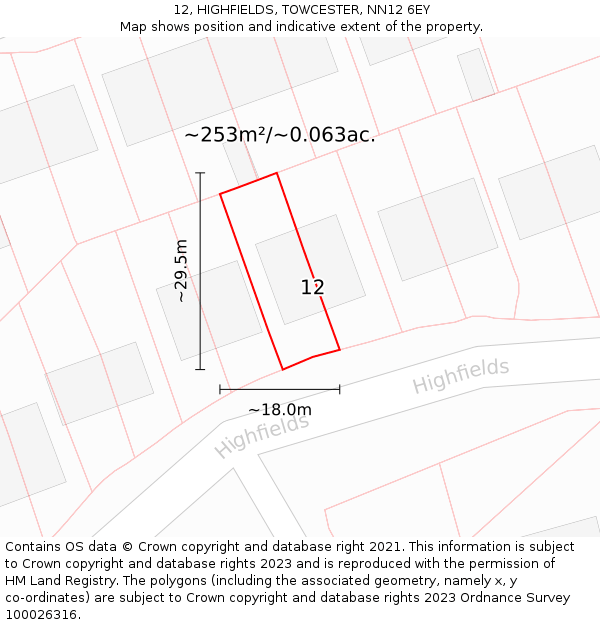 12, HIGHFIELDS, TOWCESTER, NN12 6EY: Plot and title map