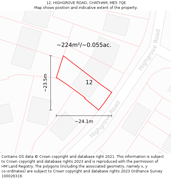 12, HIGHGROVE ROAD, CHATHAM, ME5 7QE: Plot and title map