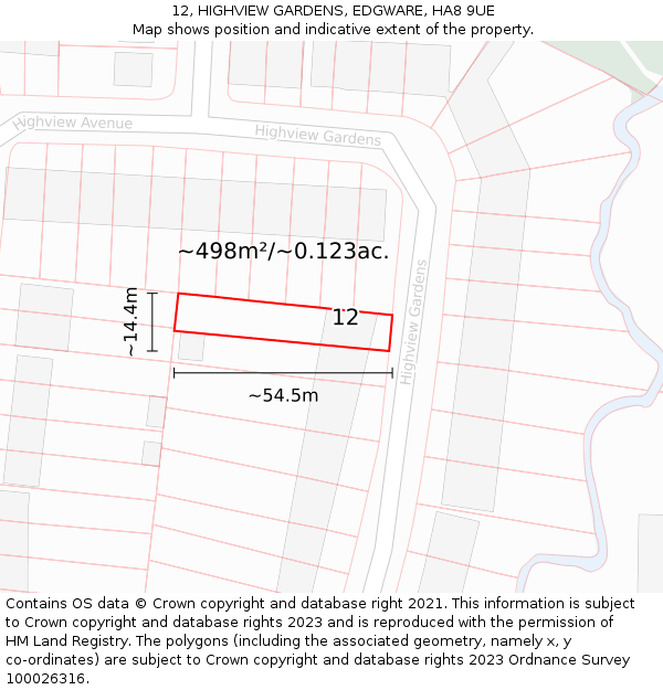 12, HIGHVIEW GARDENS, EDGWARE, HA8 9UE: Plot and title map