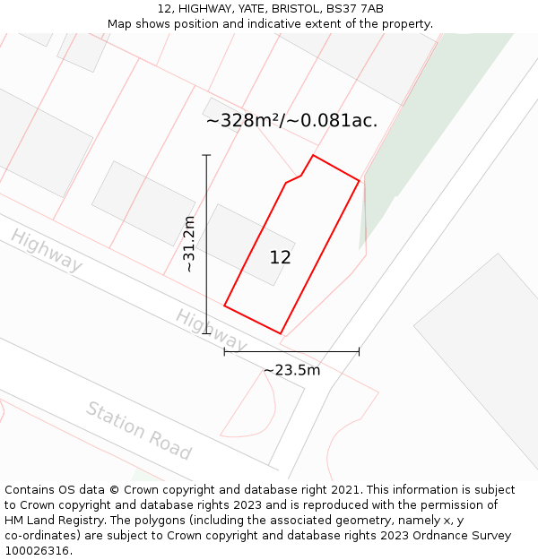 12, HIGHWAY, YATE, BRISTOL, BS37 7AB: Plot and title map