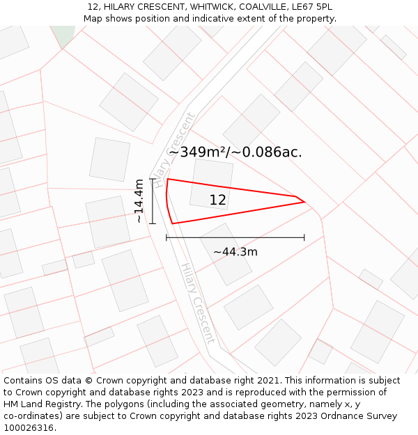 12, HILARY CRESCENT, WHITWICK, COALVILLE, LE67 5PL: Plot and title map