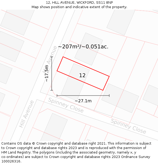 12, HILL AVENUE, WICKFORD, SS11 8NP: Plot and title map