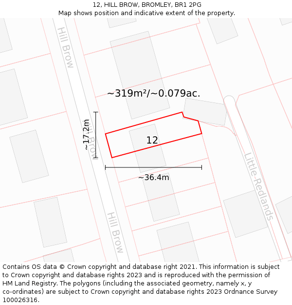 12, HILL BROW, BROMLEY, BR1 2PG: Plot and title map