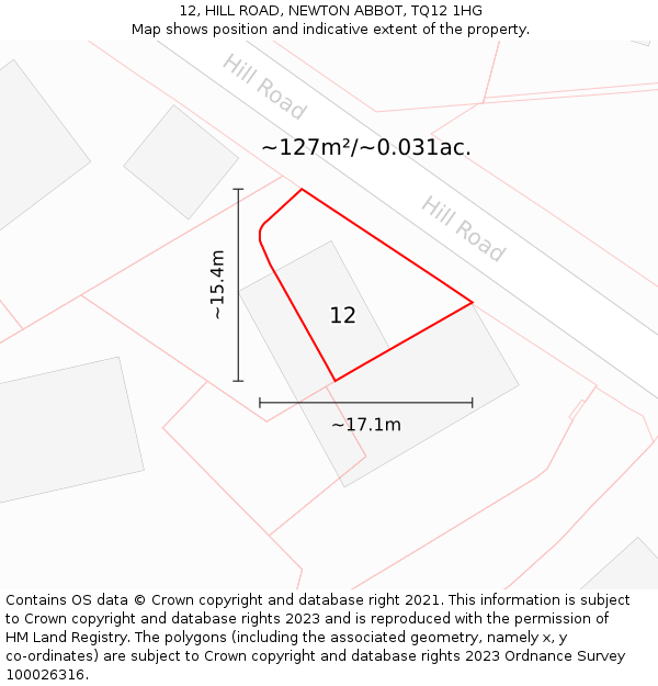 12, HILL ROAD, NEWTON ABBOT, TQ12 1HG: Plot and title map